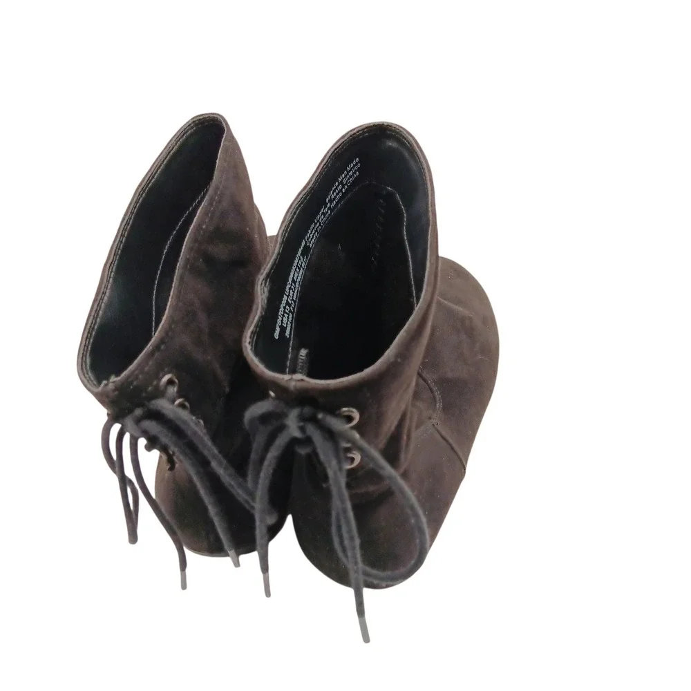 Faded Glory Girls Black Faux Suede Ankle‎ Boots Back Tie US 13 Kids Cute